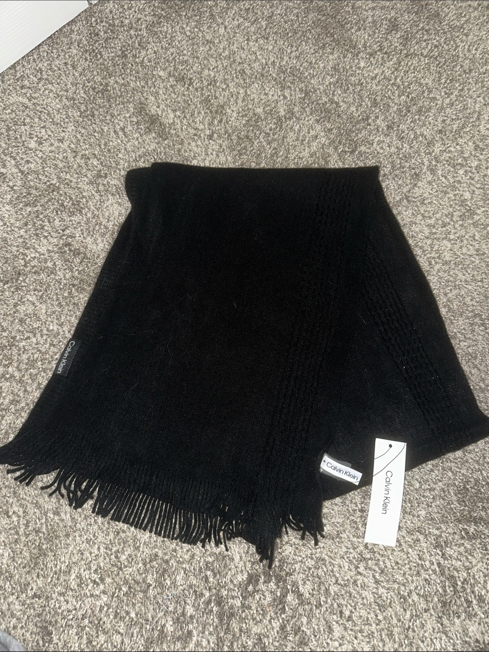 Calvin Klein Black Fringe Knit Scarf